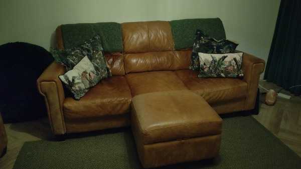 3 & 2 Seater leather sofas with footstool