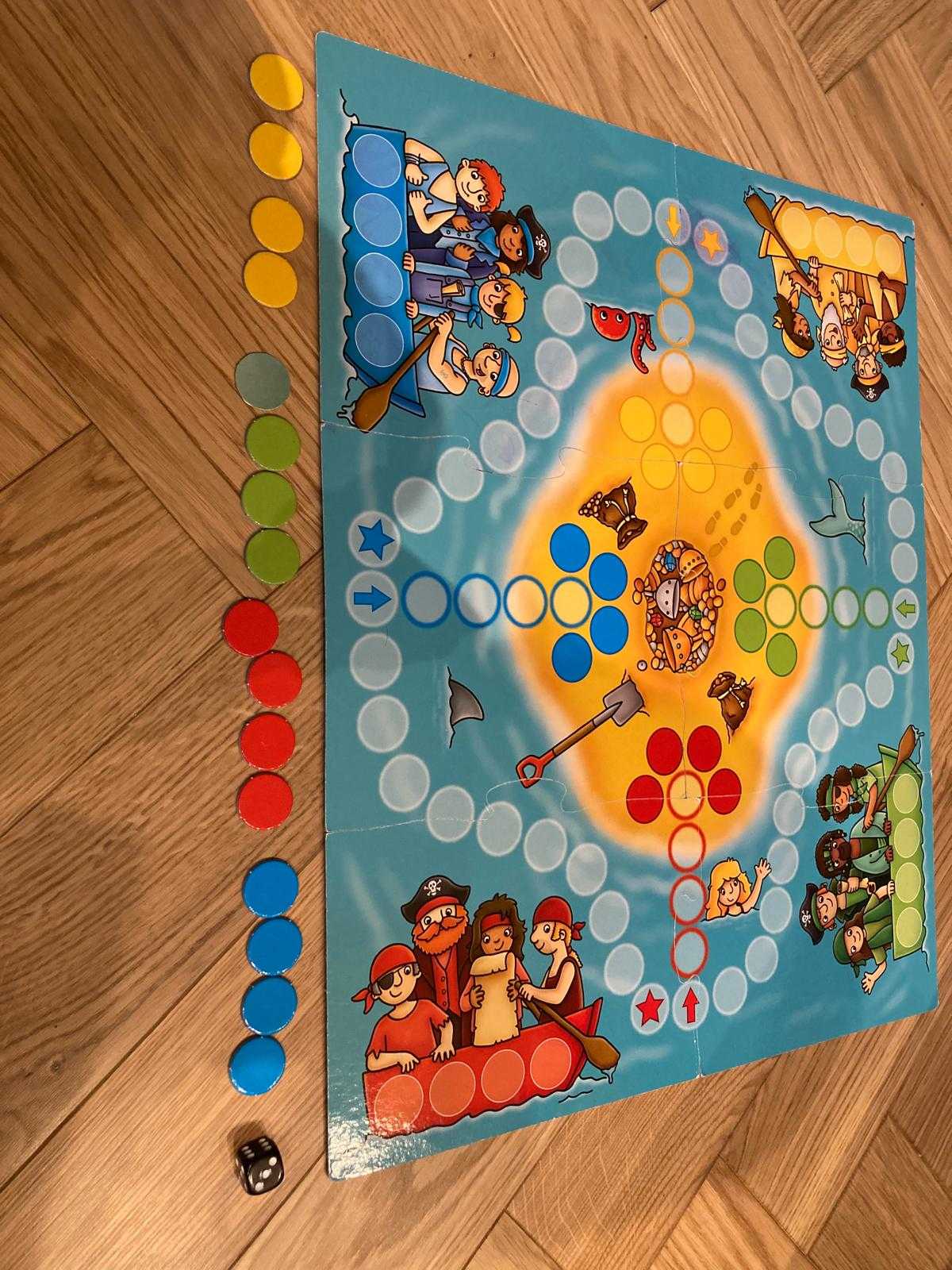 Orchard Toys Pirates Snakes and Ladders and Ludo - complete, but one play chip replaced by makeshift one