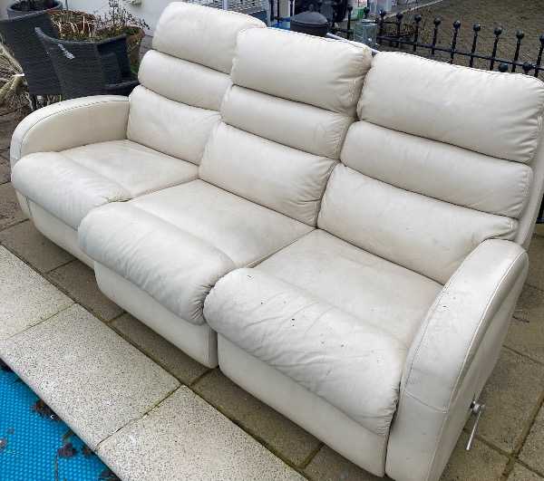 6 seater cream leather sofa