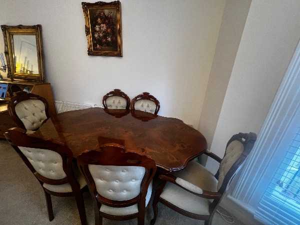 Italian inlaid Mahogany Table and set of six chairs - Collect prior to 28 February.