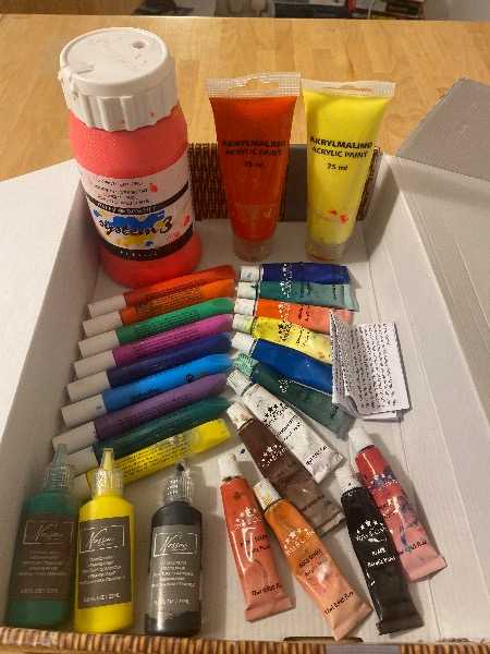 Bundle of arts and crafts paints - acrylic, fabric, ceramic